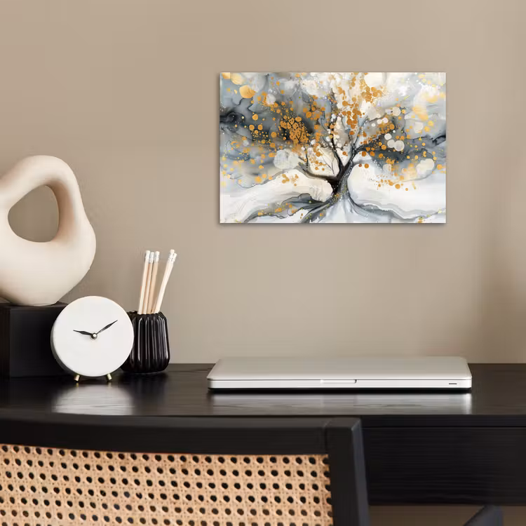 Poster - Boom - Modern - Abstract - Goud - Zwart - Wit — 2