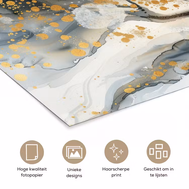 Poster - Boom - Modern - Abstract - Goud - Zwart - Wit — 5