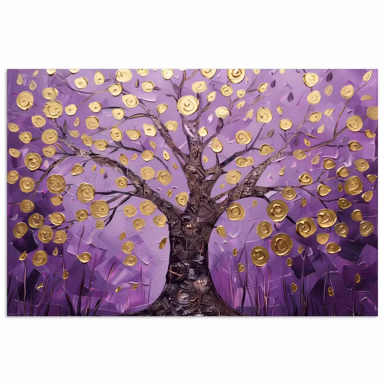 Poster - Levensboom - Boom - Paars - Goud - Modern — 1