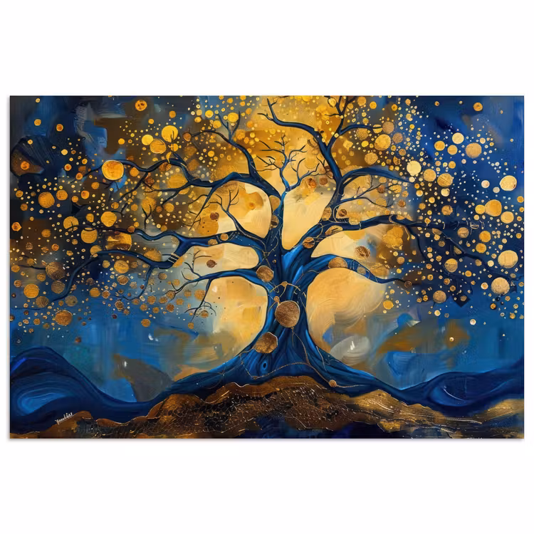 Poster - Boom - Levensboom - Blauw - Goud — 1