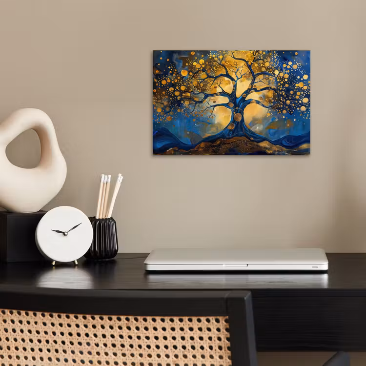 Poster - Boom - Levensboom - Blauw - Goud — 2