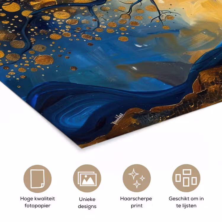 Poster - Boom - Levensboom - Blauw - Goud — 5