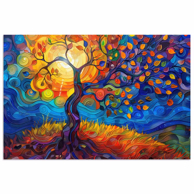 Poster - Boom - Zon - Verflook - Kleuren - Abstract — 1