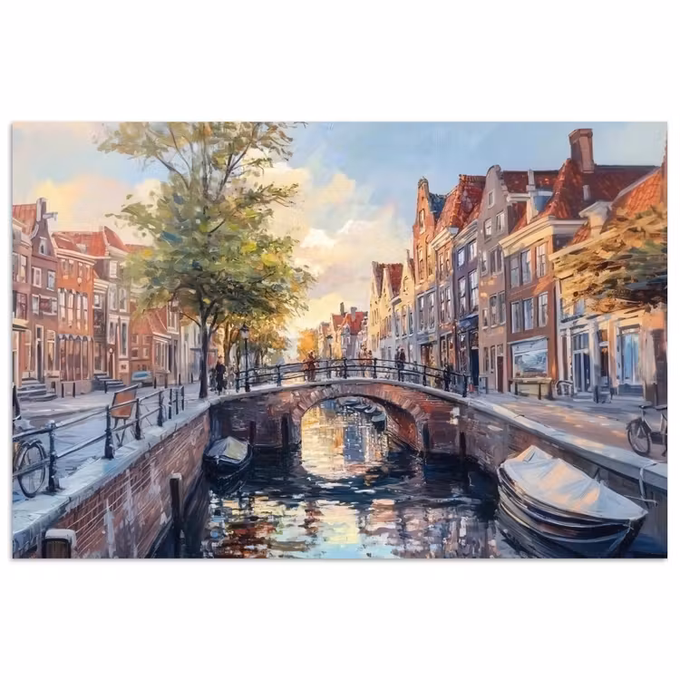 Poster - Brug - Stad - Huizen - Boot — 1