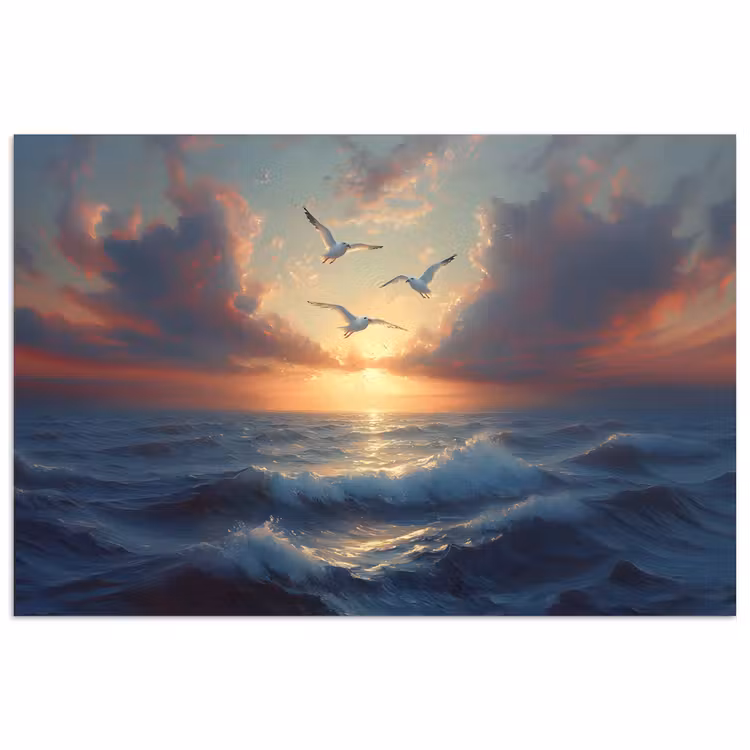 Poster - Meeuwen - Zonsondergang - Zee - Wolken — 1