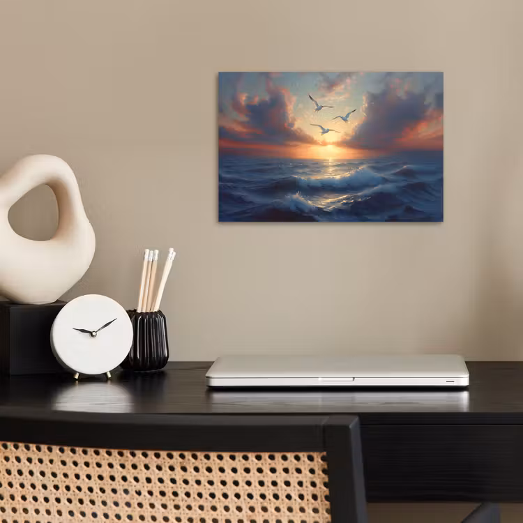 Poster - Meeuwen - Zonsondergang - Zee - Wolken — 2