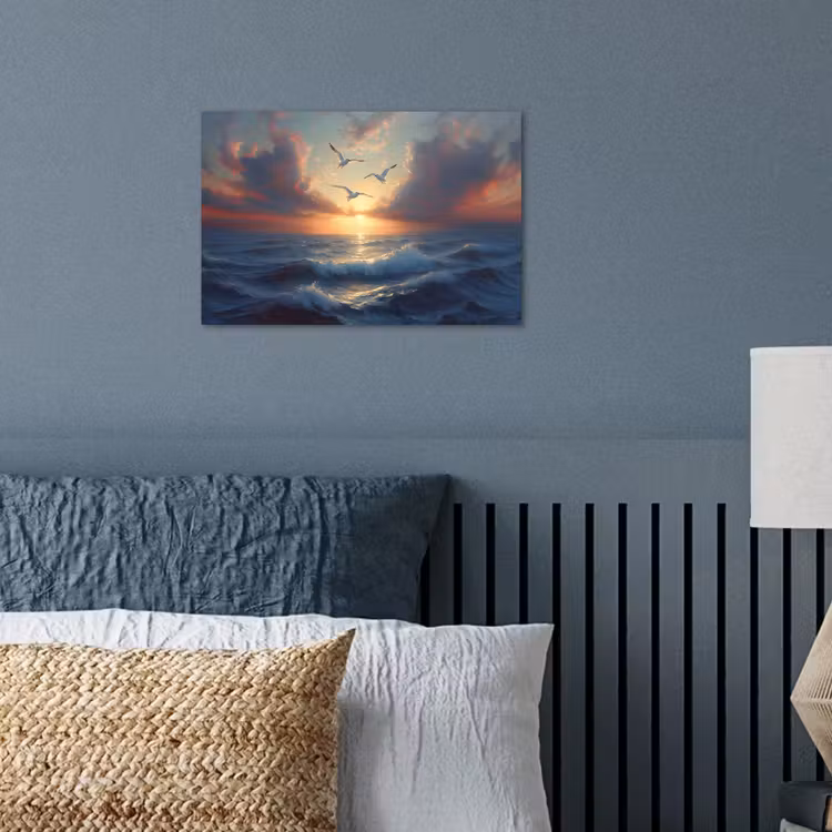 Poster - Meeuwen - Zonsondergang - Zee - Wolken — 3
