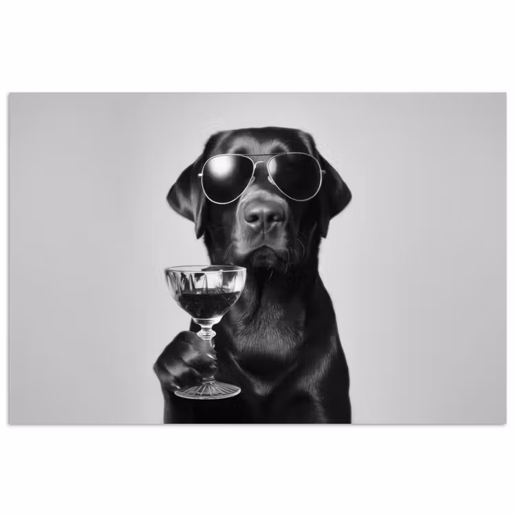 Poster - Hond - Zwart - Wijnglas - Zonnebril — 1