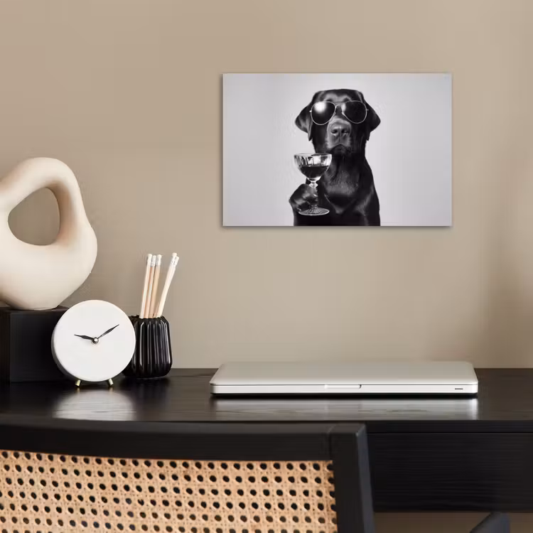 Poster - Hond - Zwart - Wijnglas - Zonnebril — 2