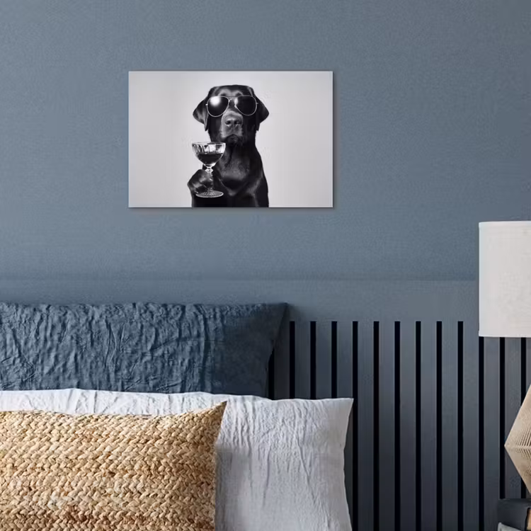 Poster - Hond - Zwart - Wijnglas - Zonnebril — 3
