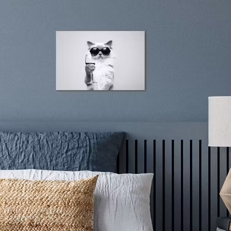 Poster - Kat - Zonnebril - Wijnglas - Langharig — 3