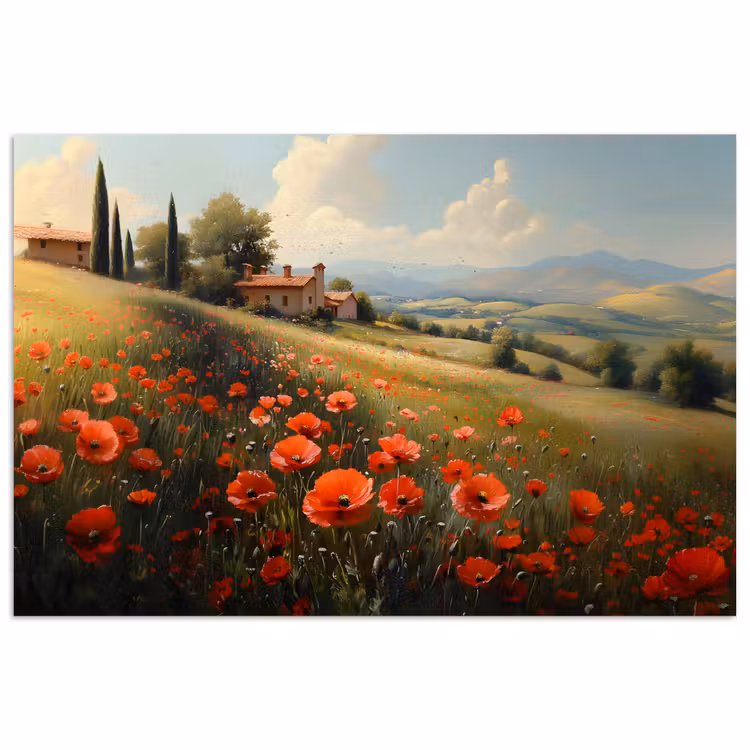 Poster - Klaprozen - Rood - Heuvels - Landschap — 1