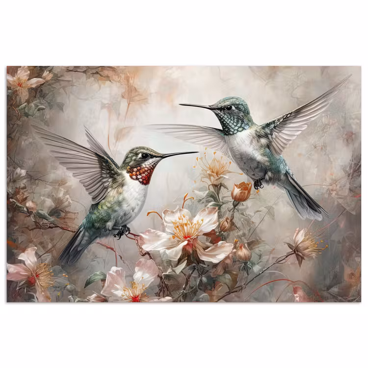 Poster - Kolibrie - Vogels - Bloemen - Planten — 1