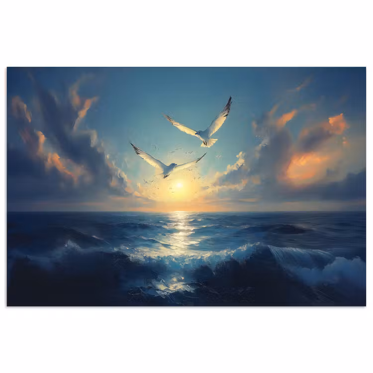 Poster - Meeuwen - Zee - Wolken -Blauw — 1
