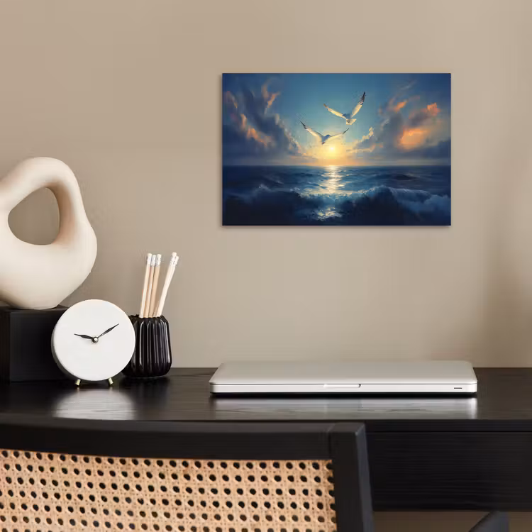 Poster - Meeuwen - Zee - Wolken -Blauw — 2