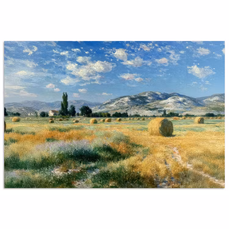 Poster - Landschap - Strobalen - Bergen - Wolken — 1