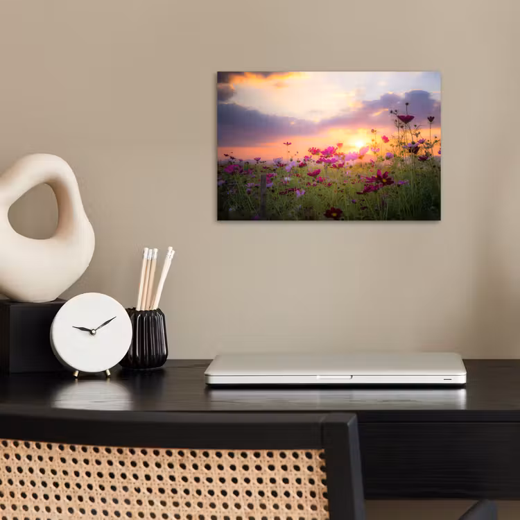 Poster - Bloemen - Roze - Zonsondergang - Natuur - Weide - Horizon — 2