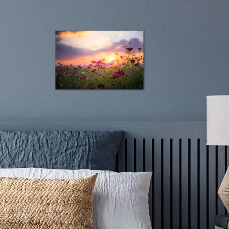 Poster - Bloemen - Roze - Zonsondergang - Natuur - Weide - Horizon — 3