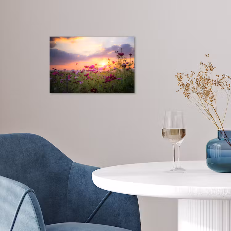 Poster - Bloemen - Roze - Zonsondergang - Natuur - Weide - Horizon — 4
