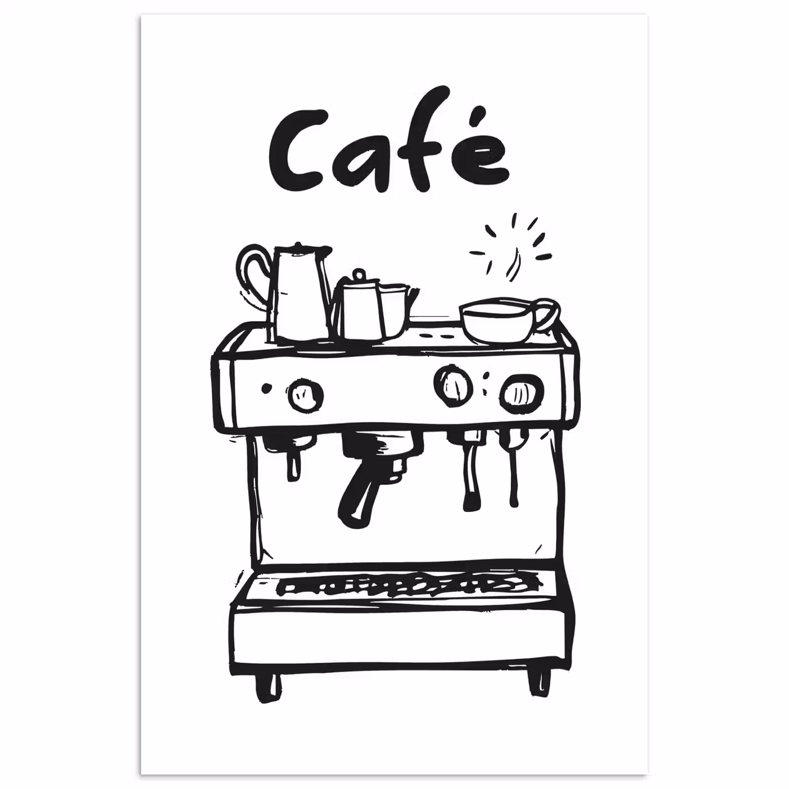 Poster - Illustratie - Café - Koffiemachine - Kopjes — 1