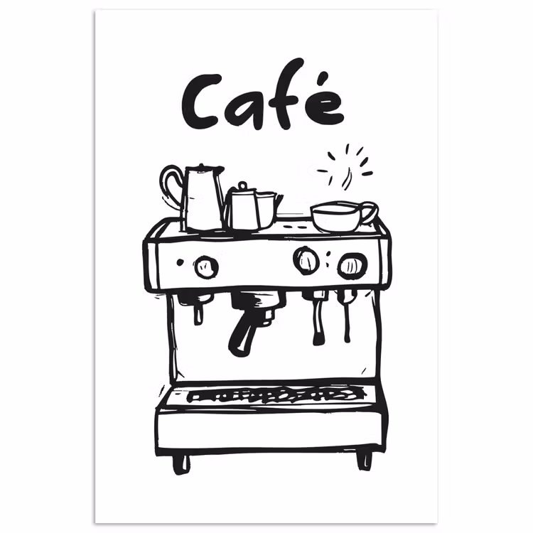 Poster - Illustratie - Café - Koffiemachine - Kopjes — 1