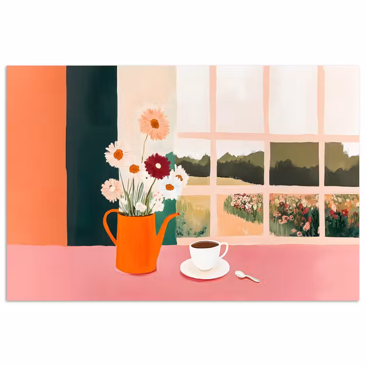 Poster - Bloemen - Koffie - Raam — 1