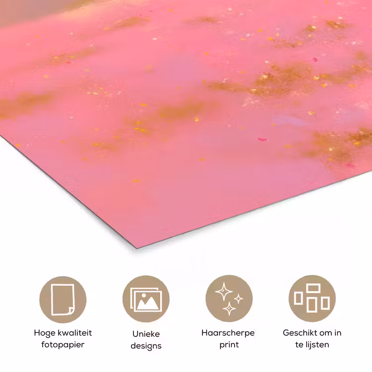 Poster - Bloemenweide - Heuvels - Silhouet - Roze — 5