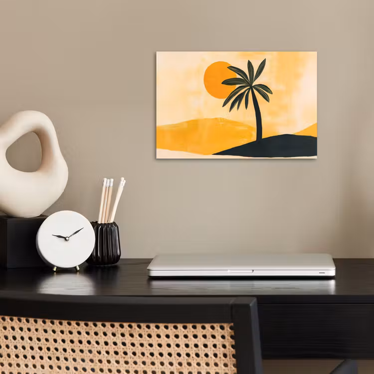 Poster - Illustratie - Palmboom - Zon - Heuvels — 2