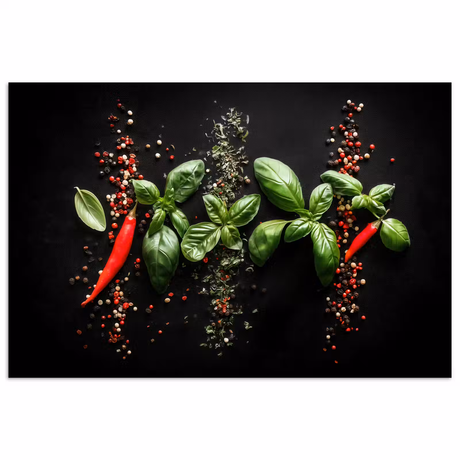 Poster - Chilipepers - Basilicum - Blaadjes - Rood — 1