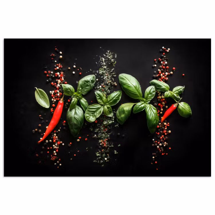 Poster - Chilipepers - Basilicum - Blaadjes - Rood — 1