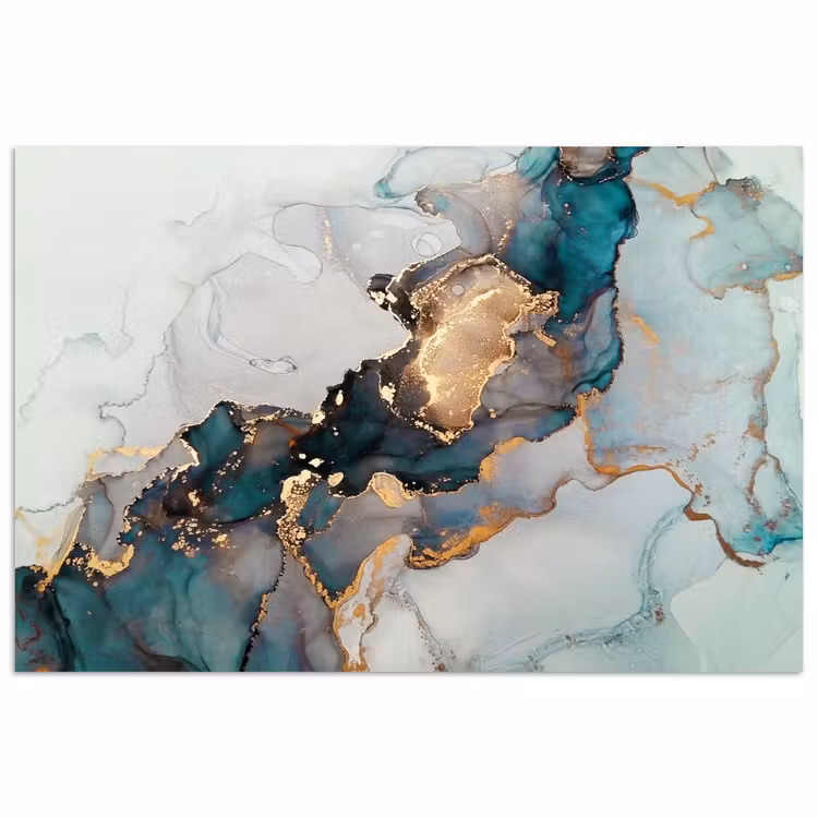 Poster - Marmer print - Goud - Blauw — 1