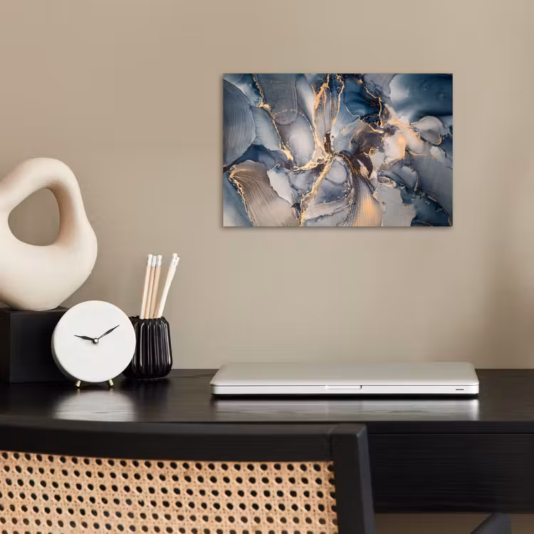 Poster - Marmer - Grijs - Blauw - Luxe - Goud — 2
