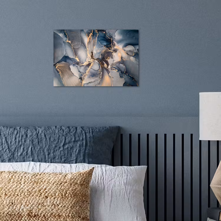 Poster - Marmer - Grijs - Blauw - Luxe - Goud — 3