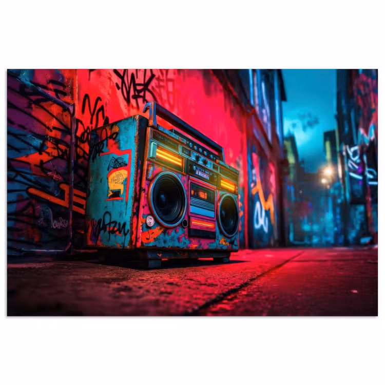 Poster - Boombox - Rood - Graffiti - Neon — 1