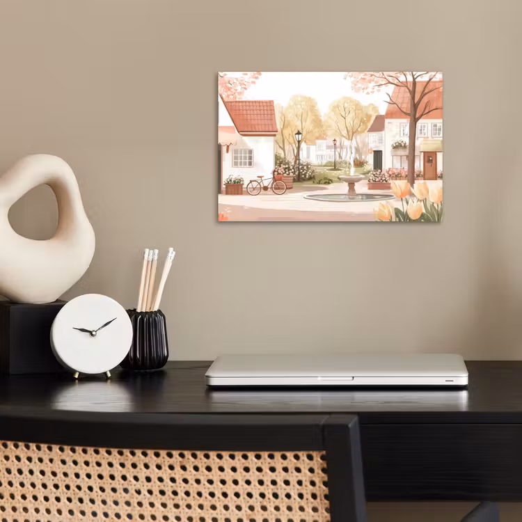 Poster - Dorpsplein - Fontein - Tulpen — 2
