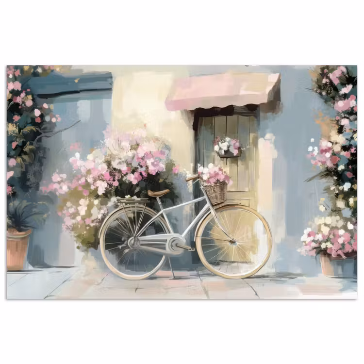 Poster - Fiets - Pastelkleuren - Bloemen — 1