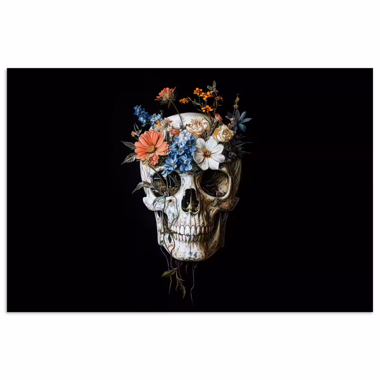 Poster - Bloemen - Schedel - Kleurrijk — 1