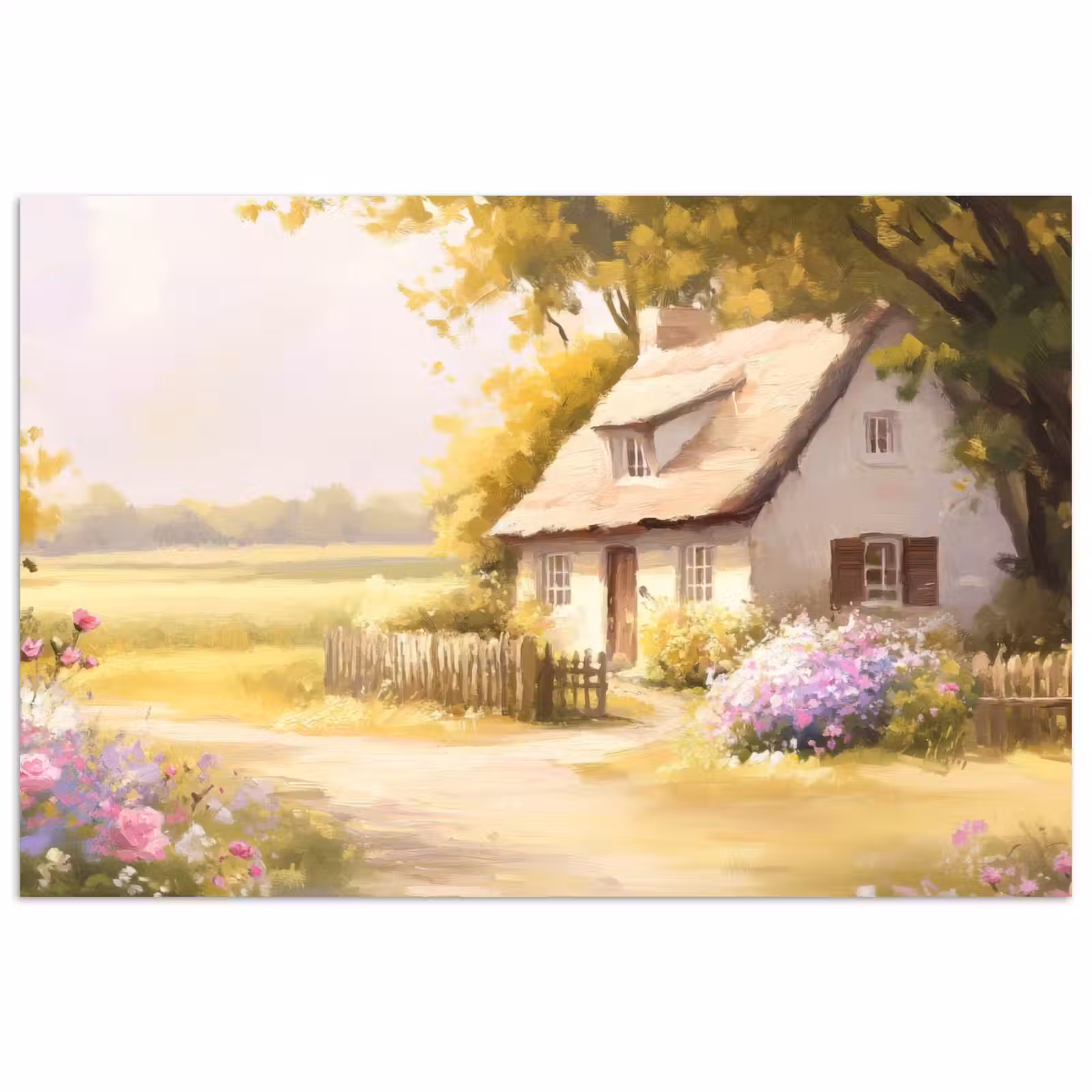 Poster - Huisje - Hout - Bloemen — 1