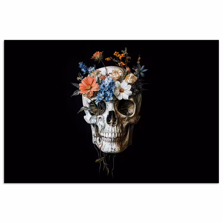 Poster - Bloemen - Schedel - Kleurrijk — 1