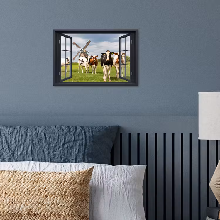 Poster - Doorkijk - Koe - Molen - Koeien - Weiland - Gras - Groen — 3