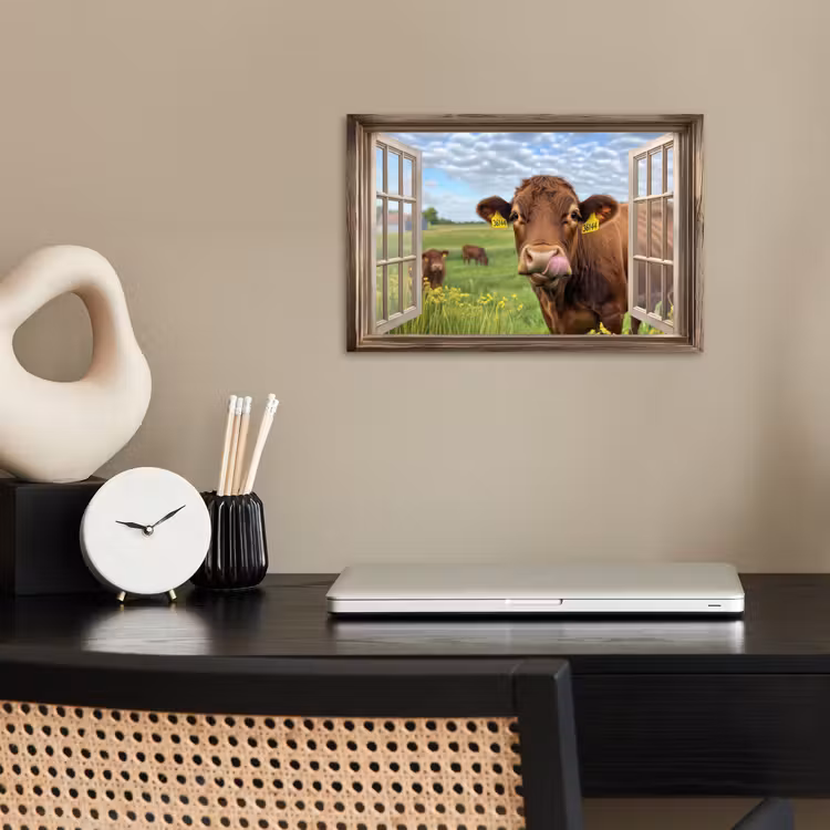 Poster - Doorkijk - Koe - Weiland - Landschap - Dieren — 2