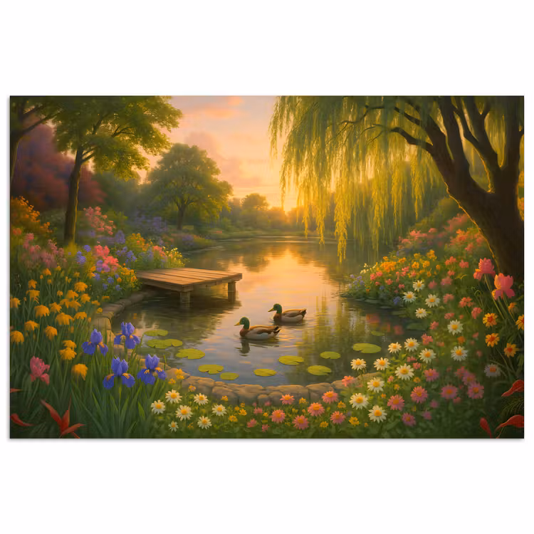 Poster - Eenden - Vijver - Bloemen — 1