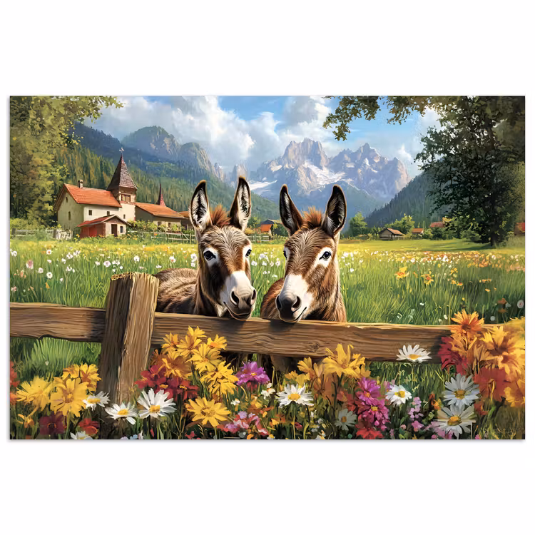 Poster - Ezels - Bloemen - Zomers — 1