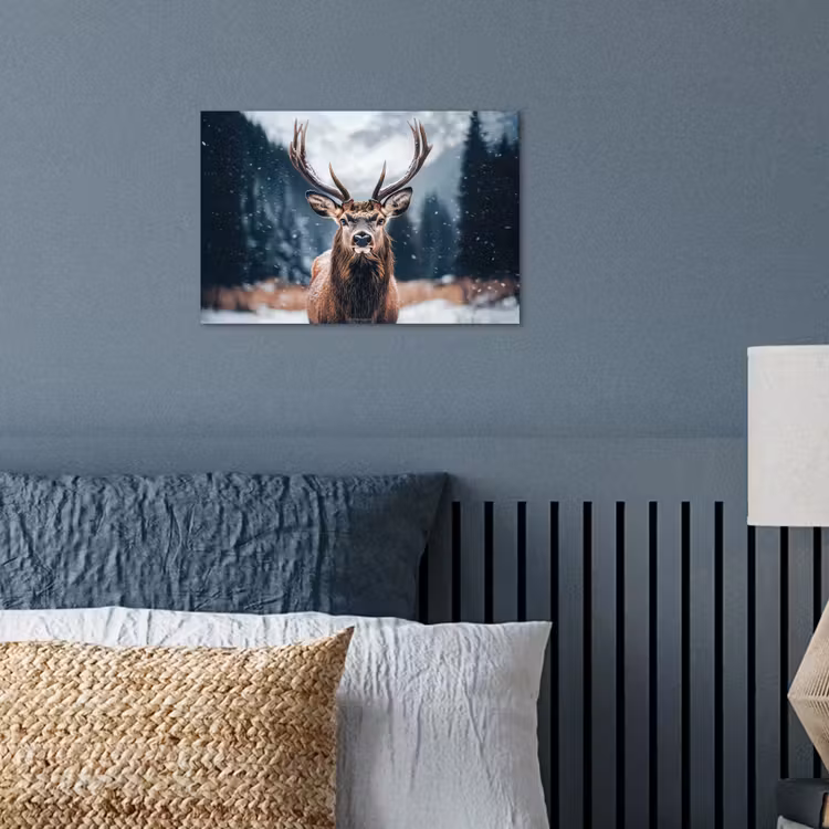 Poster - Hert - Winter - Hertenkop - Sneeuw - Gewei — 3