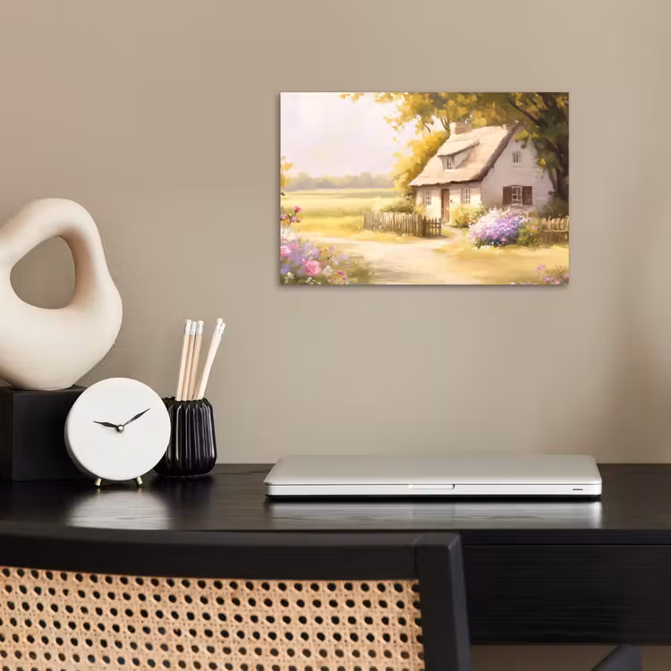 Poster - Huisje - Hout - Bloemen — 2
