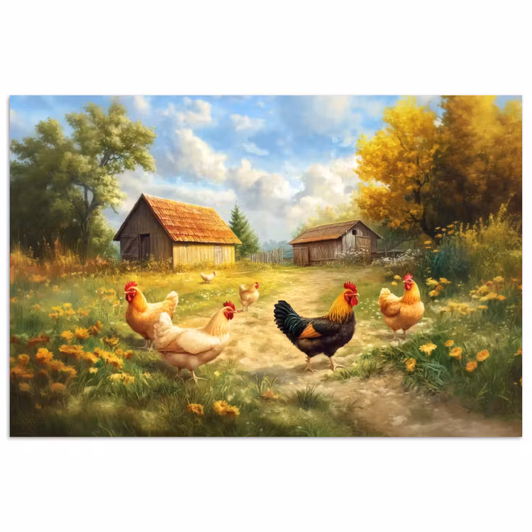 Poster - Kippen - Landelijke rust - Natuur — 1