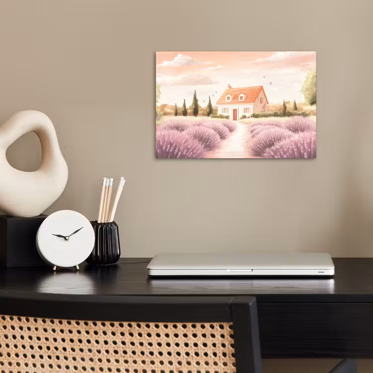 Poster - Lavendelveld - Huis - Paars — 2