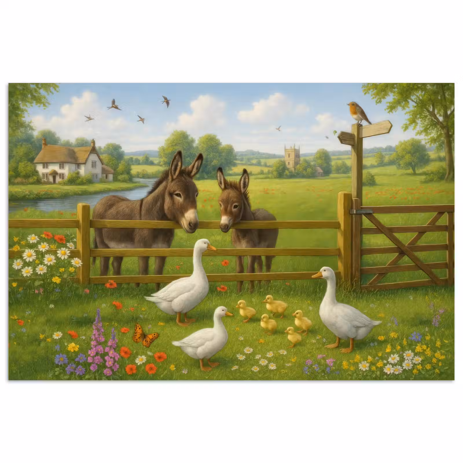 Poster - Ezels - Ganzen - Kleurrijk — 1
