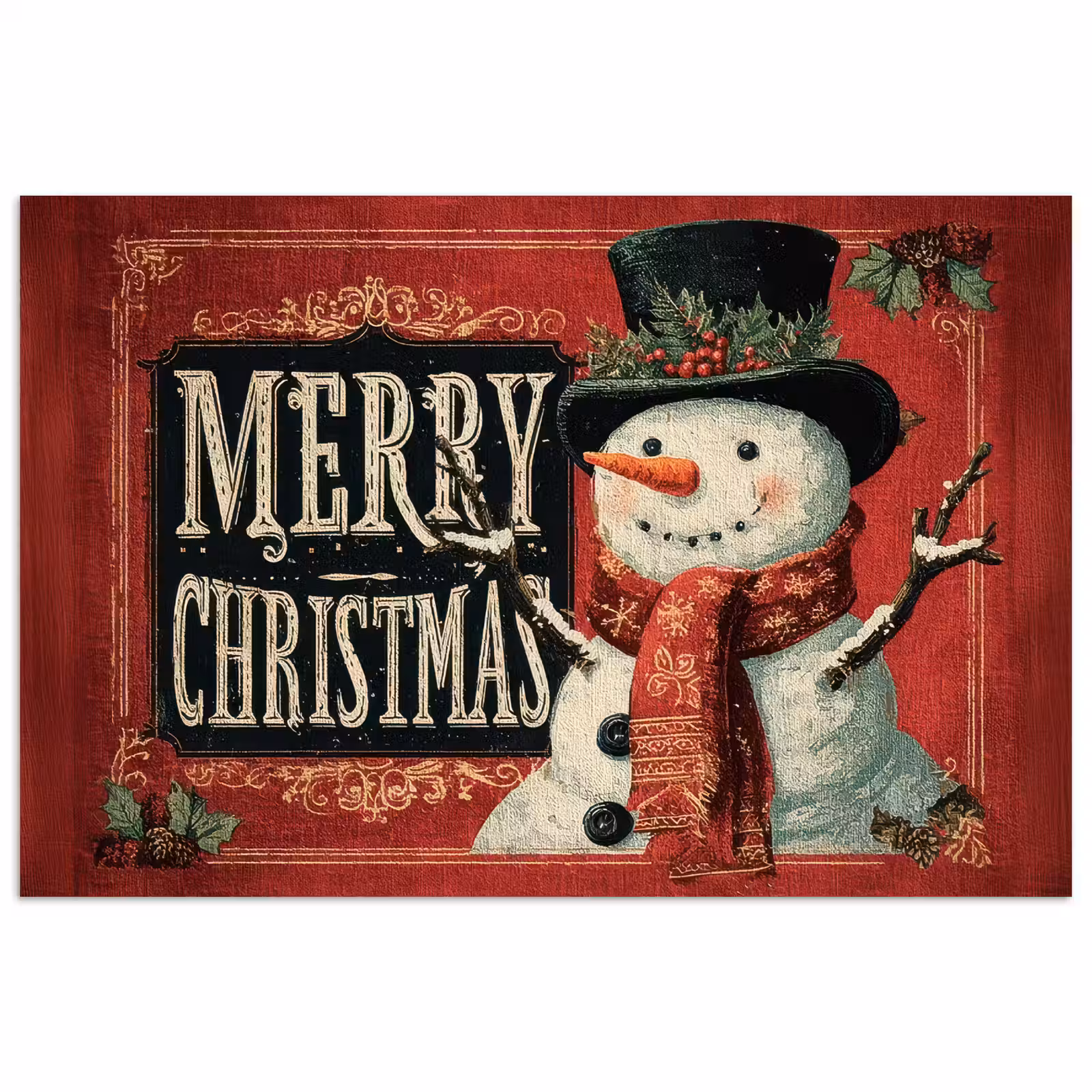 Poster - Klassiek - Kerstgroet - Sneeuwpop - Rood — 1
