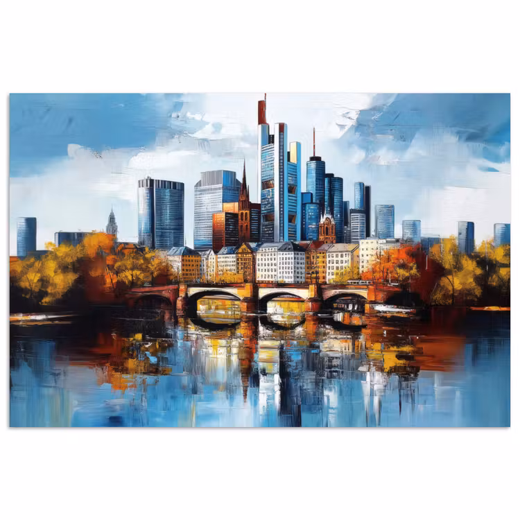 Poster - Bomen Frankfurt- Stad - Skyline - Brug — 1